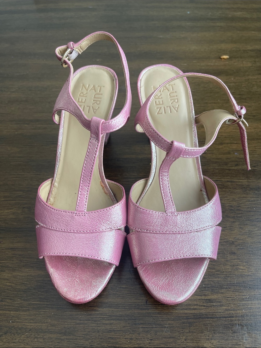 Naturalizer Metallic Pink T-Strap Heels